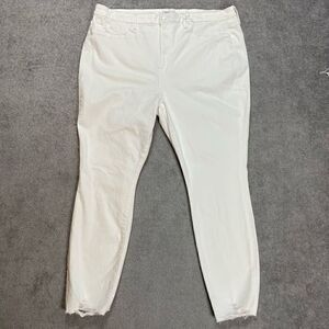 Good American Good Legs Crop Stretch Jeans White 001 Plus Size 24 Raw Hem